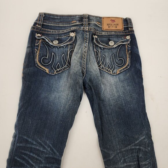 MEK Denim Womens Size 29x30 Noida Jeans Slim Bootcut Distressed Blue Denim - Picture 8 of 9